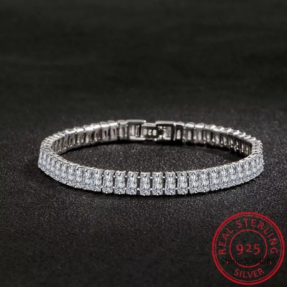NEW 925 STERLING SILVER PRINCESS CUT DIAMOND BRACELET